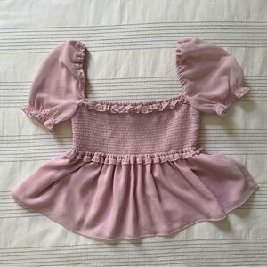 Aritzia (Sunday Best) Pink Puff Sleeve Smocked Top